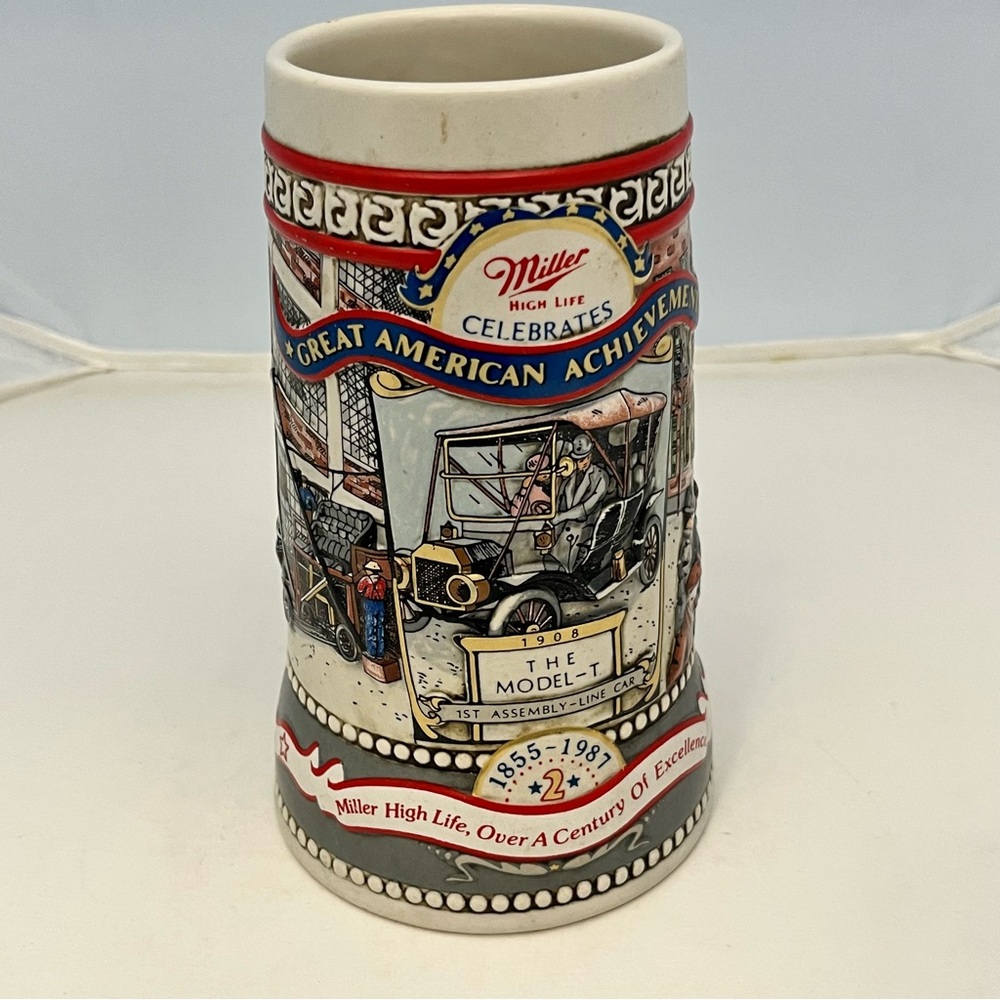 1986 Miller High Life Ceramic Beer Stein 1908 Model-T 1st Assembly Line Car